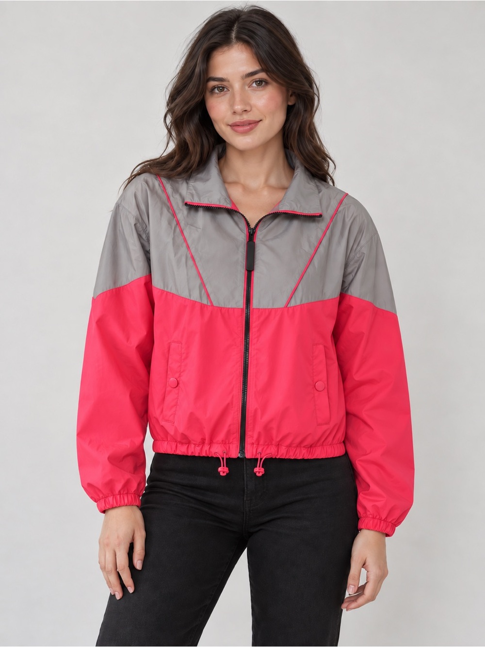 Women's Two-Tone Pink and Gray Bomber Jacket